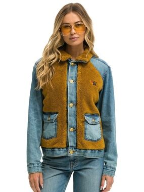 NEW Aviator Nation Women’s Denim Jacket Sherpa Size Large NWT